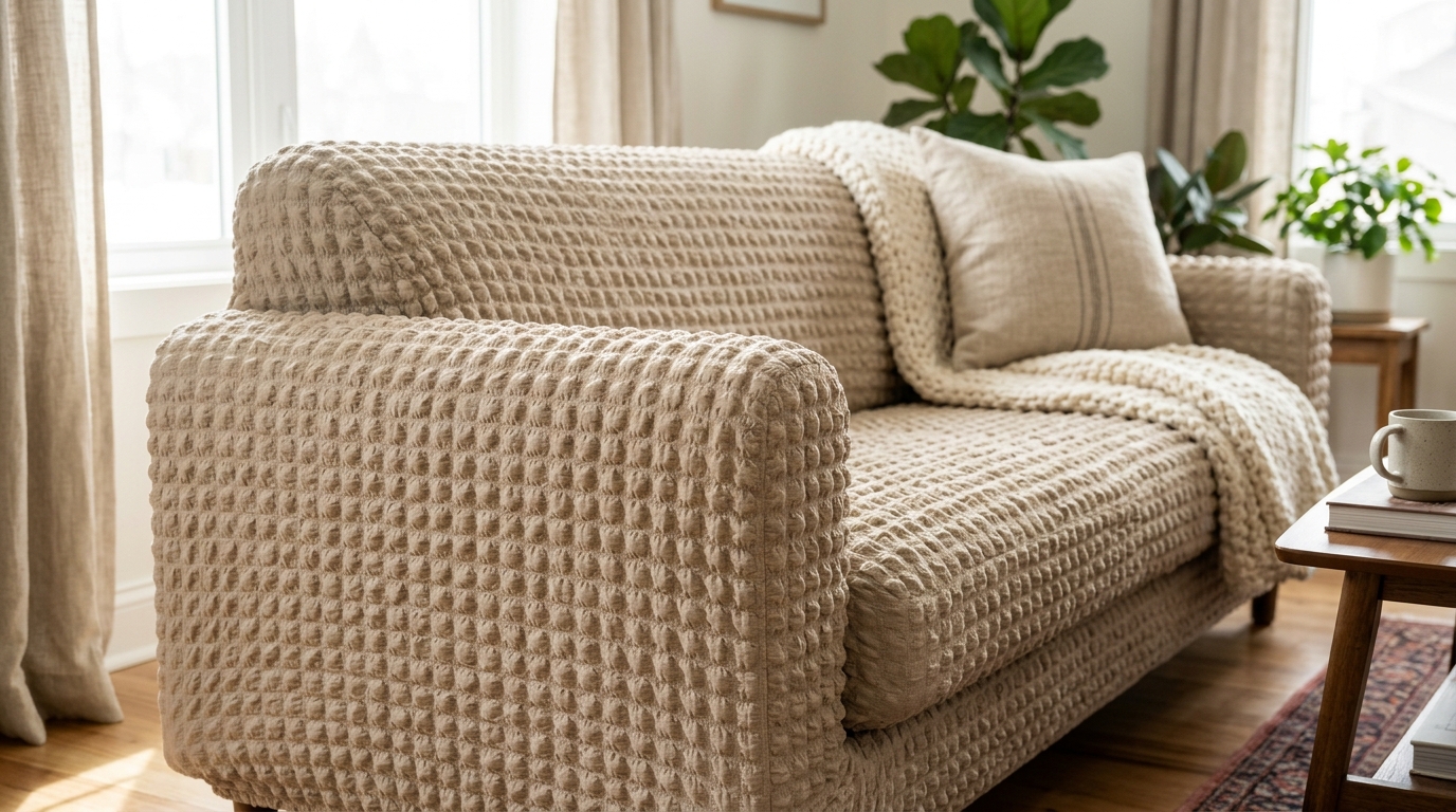 Turkish bubble seersucker stretch couch cover